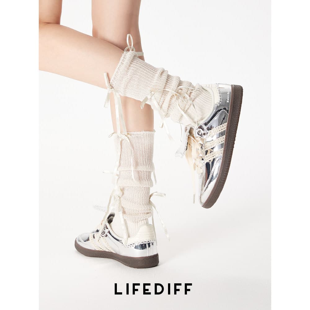 JK meias femininas outono inverno estilo balé arco doce menina brilhante seda pilha meias brancas bezerro
