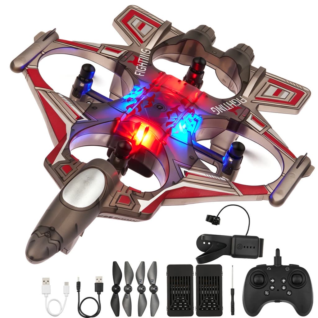 JogoJunto Drone de Brinquedo 2.4G com Controle Remoto, 2 Baterias, Pulseira de Controle, Acrobacias 3D e LED 3+