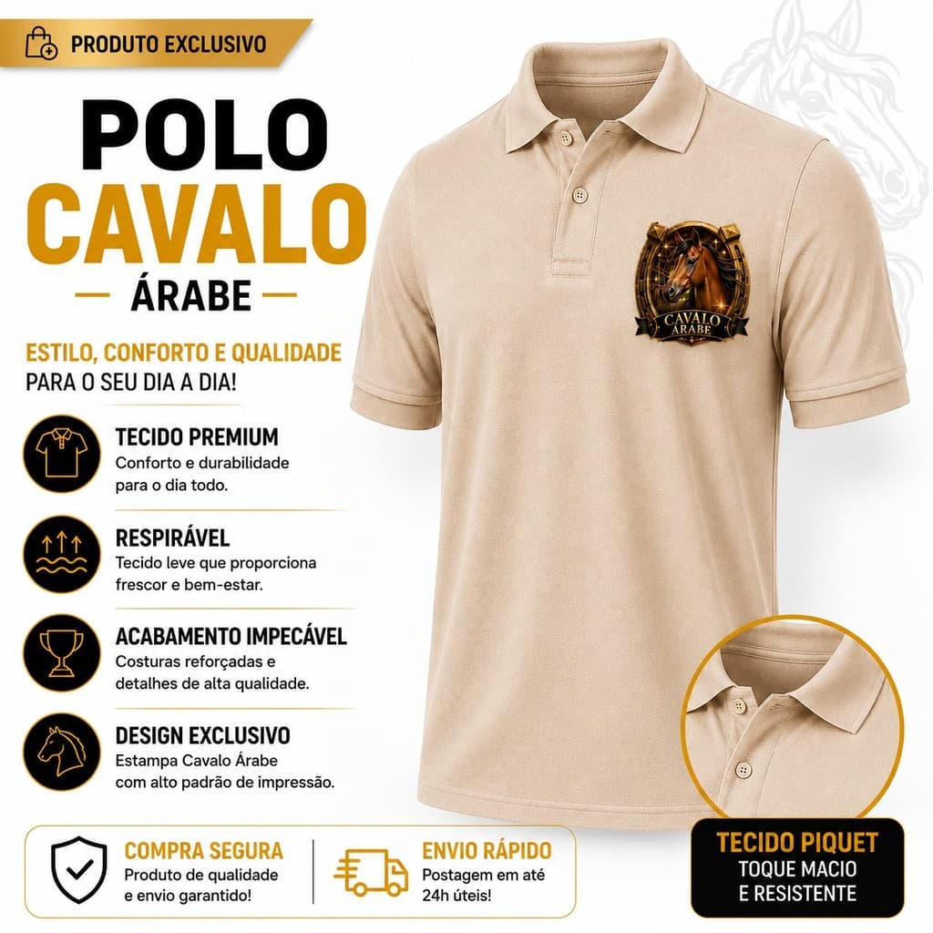 Camisa Gola Polo Cavalo Árabe Piquet Premium