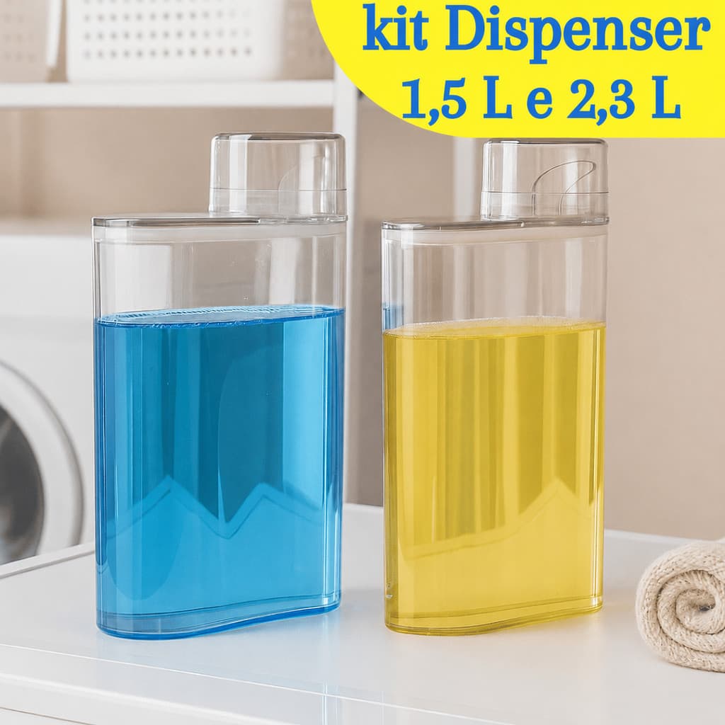 Dispenser Dosador Sabão Líquido Flow 1,5L 2,3L Kit 1/2 Organizador Lavanderia Anti Vazamento