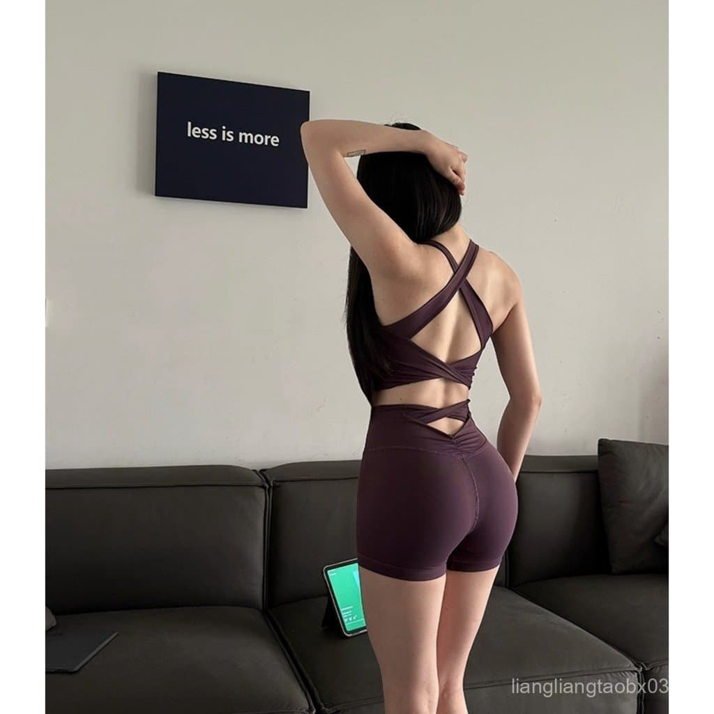 Conjunto de Roupas de Yoga com Costas Bonitas: Sutiã Esportivo de Intensidade Média, Sutiã com Alças Cruzadas, Calças de