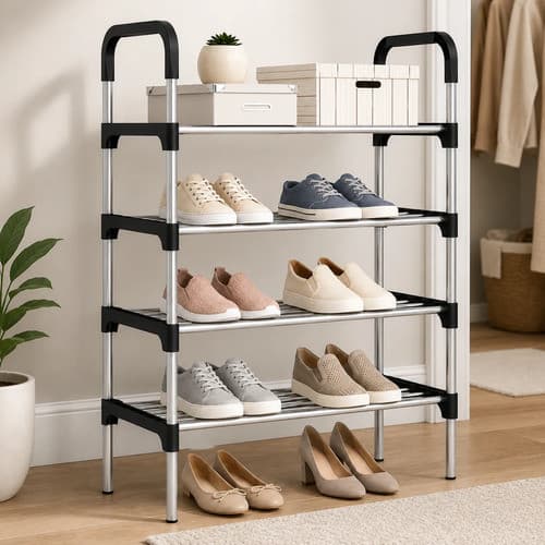 Sapateira Organizadora 4 Prateleiras Em Metal Multiuso Para Até 12 Pares Calçados Quarto Closet Lavanderia Hall Entrada