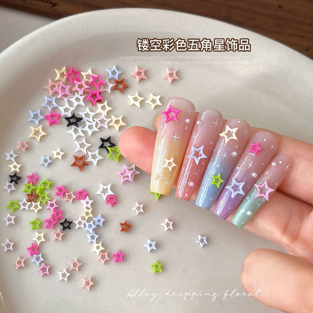 Cor oco estrela de cinco pontas Manicure jóias All-match tridimensional estrela prego diy resina jóias