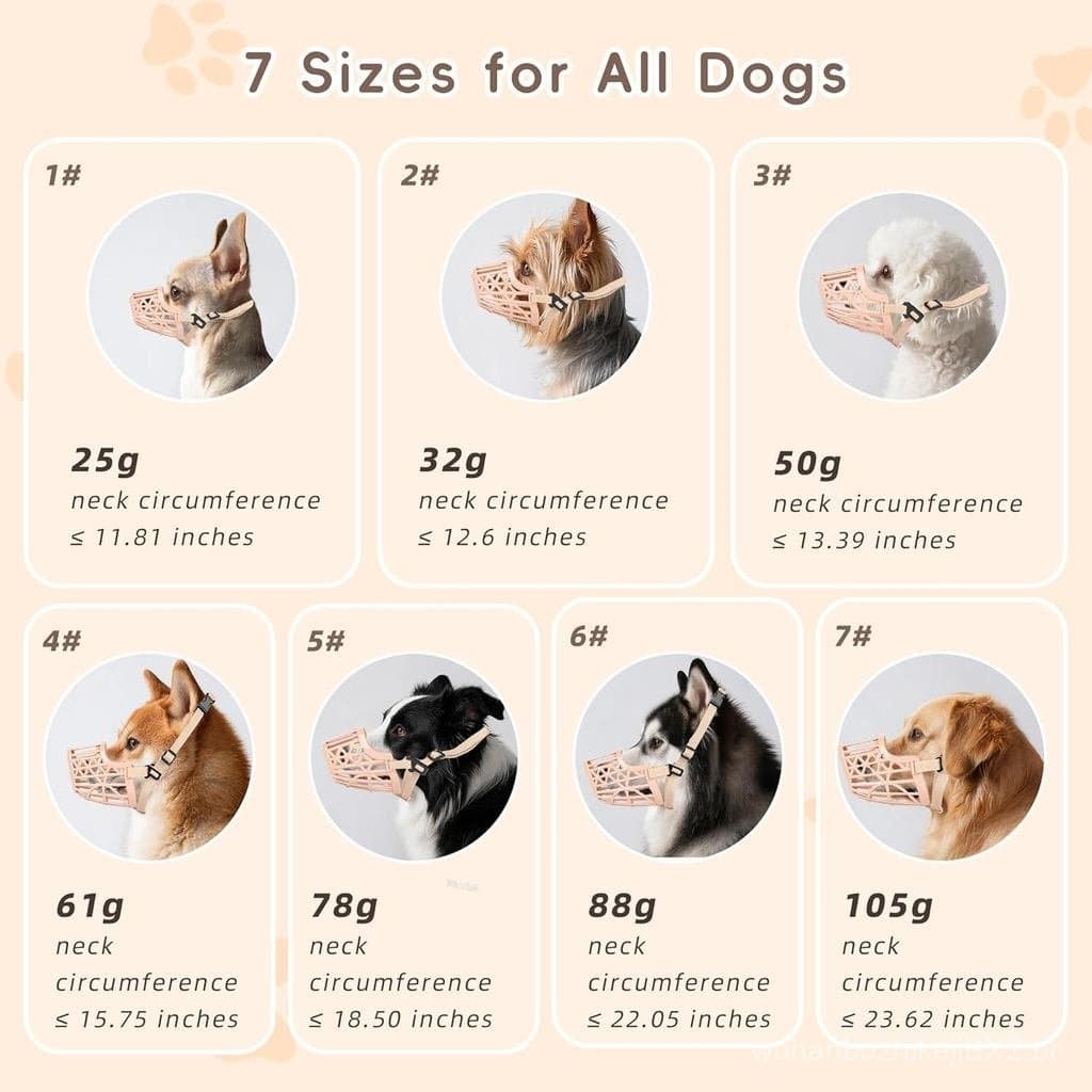 Conjunto de 7 Peças de Focinheira Plástica para Cães, Anti-Mordida, Ajustável, para Treinamento de Cães, Capa de Boca em