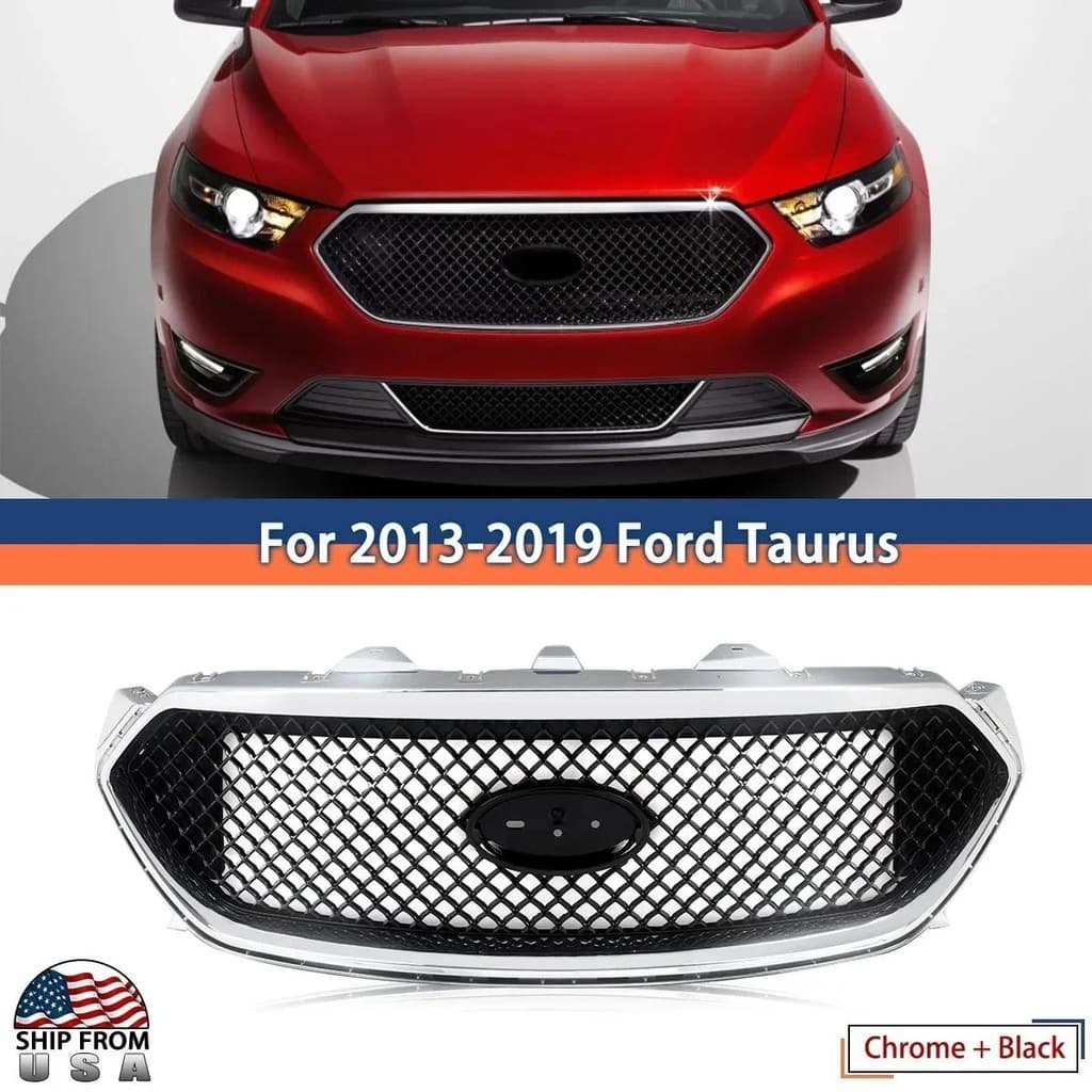Para 2013-2019 Taurus Ford Amortecedor Dianteiro Grade Superior Chrome Guarnição Preto Grill Meshauto Peças Decoração Do