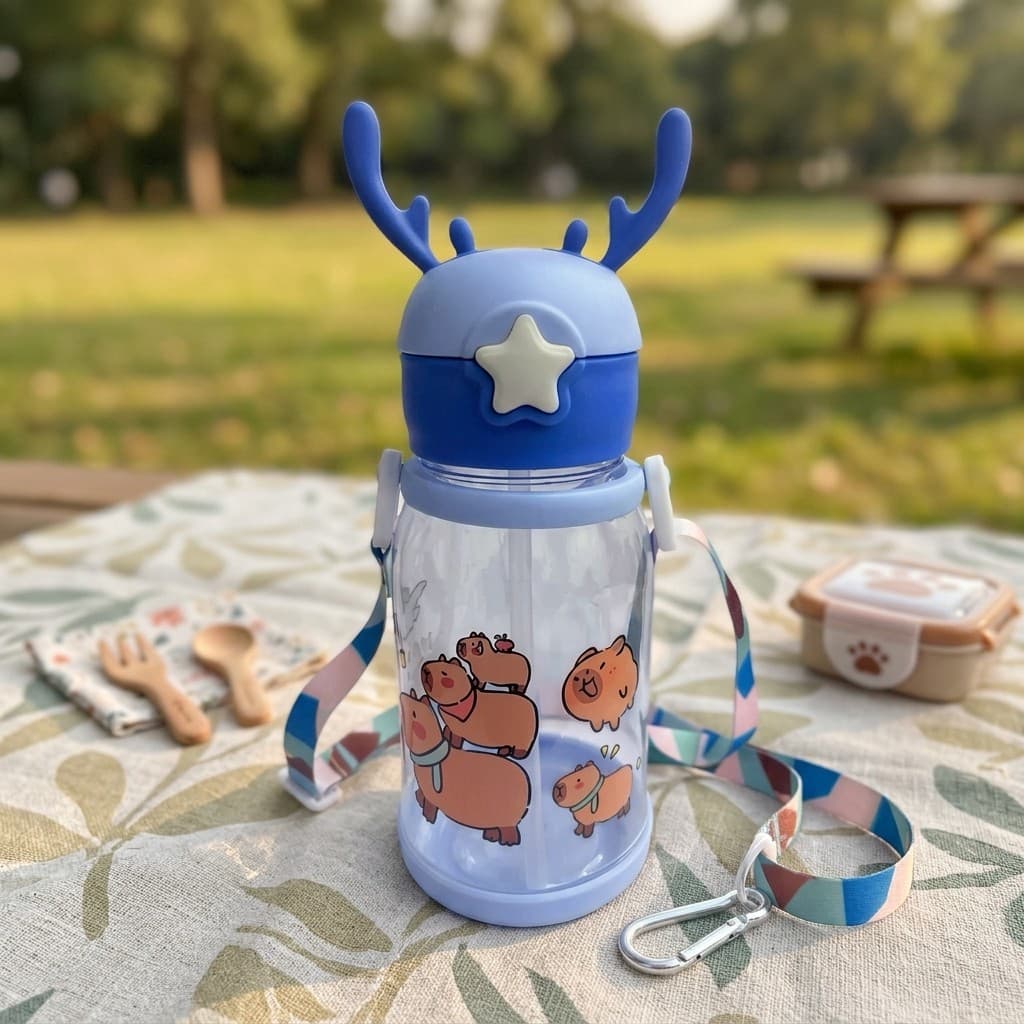 Garrafinha Infantil 600ml Material Durável Livre de BPA com Canudo e Trava Fácil