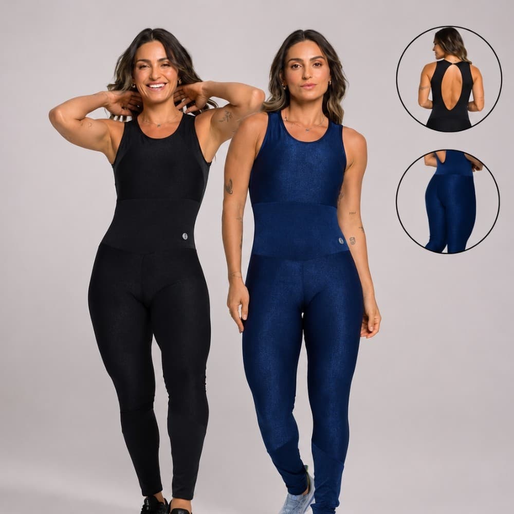 Kit 2 Macacão Feminino Adulto Fitness Wonder Canelado Zero Transparência Academia Treino