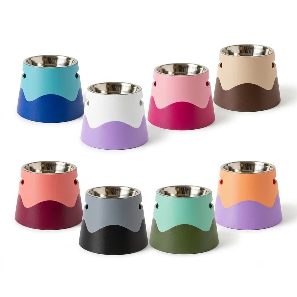 Comedouro Elevado Para Cães E Gatos Tigela Inox Ondas Premium Boreal 3D Colorido