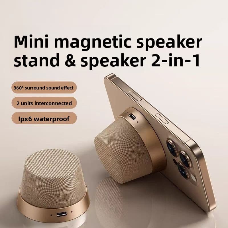 Subwoofer magnético de áudio Bluetooth sem fio, pequeno canhão de aço, suporte para celular, carro, dois em um, Mini alt