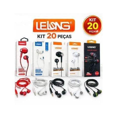 Kit 20 Fones Lelong Stereo Sound Atacado Cores e Modelos
