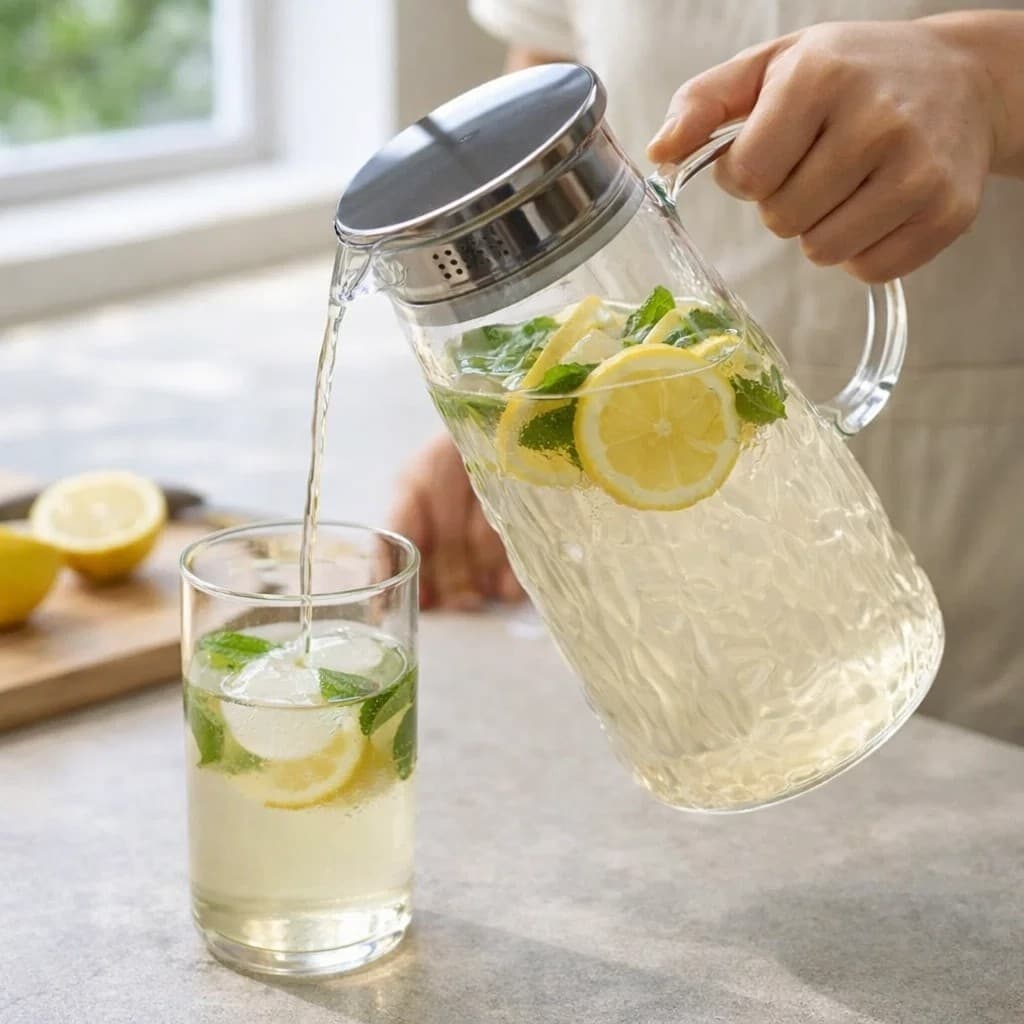 Jarra de Vidro com Tampa para Água Sucos Bebidas Servir Mesa Posta Cozinha
