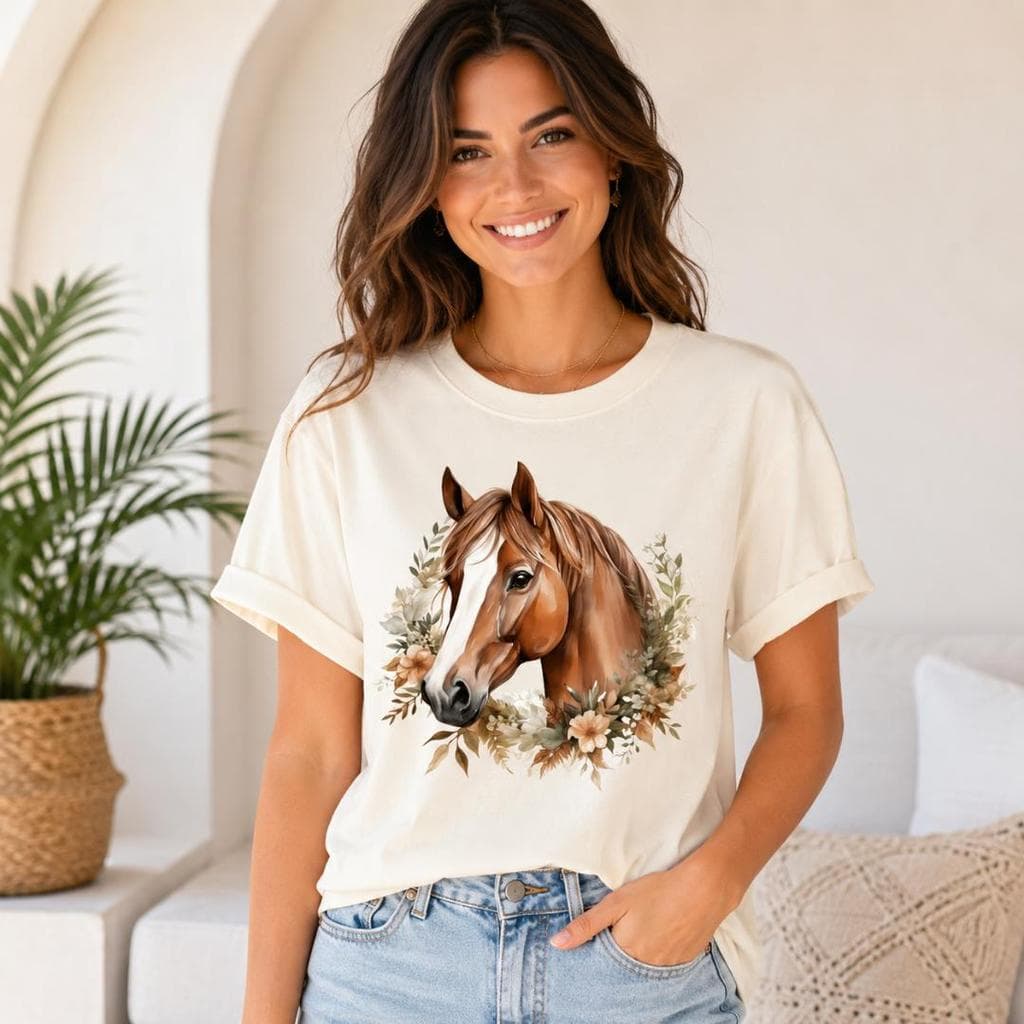 Camiseta Feminina 100% Algodão Básica Estampa Cavalo Country Agro Casual Adulto e Infantil