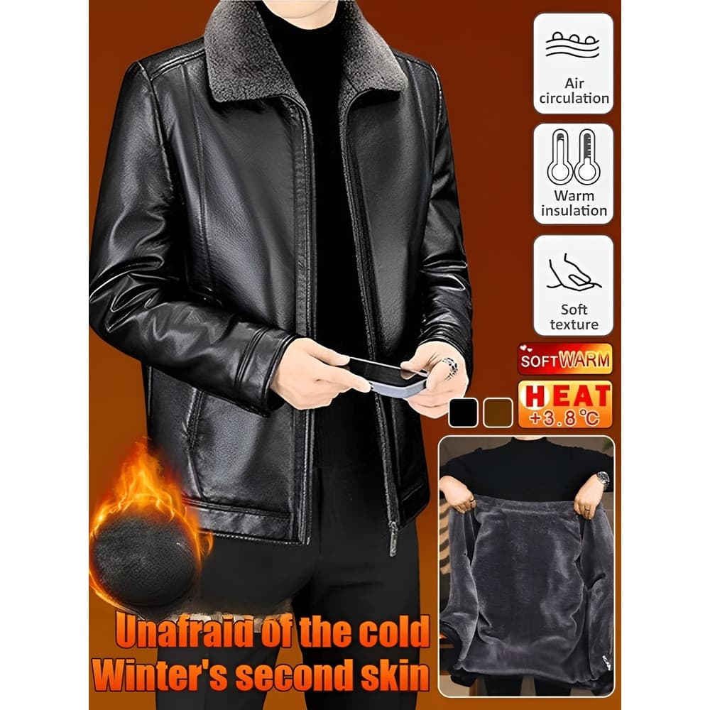 [Mantém Você Quente] Jaqueta Masculina Forrada/Jaqueta de Couro para Dias Frios/Jaqueta de Inverno