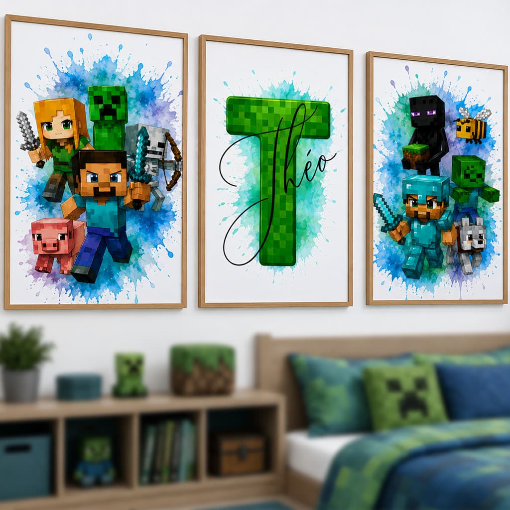 Quadro Decorativo Minecraft Gamer Jogo Video Game Decoração Quarto Personalizado com Nome
