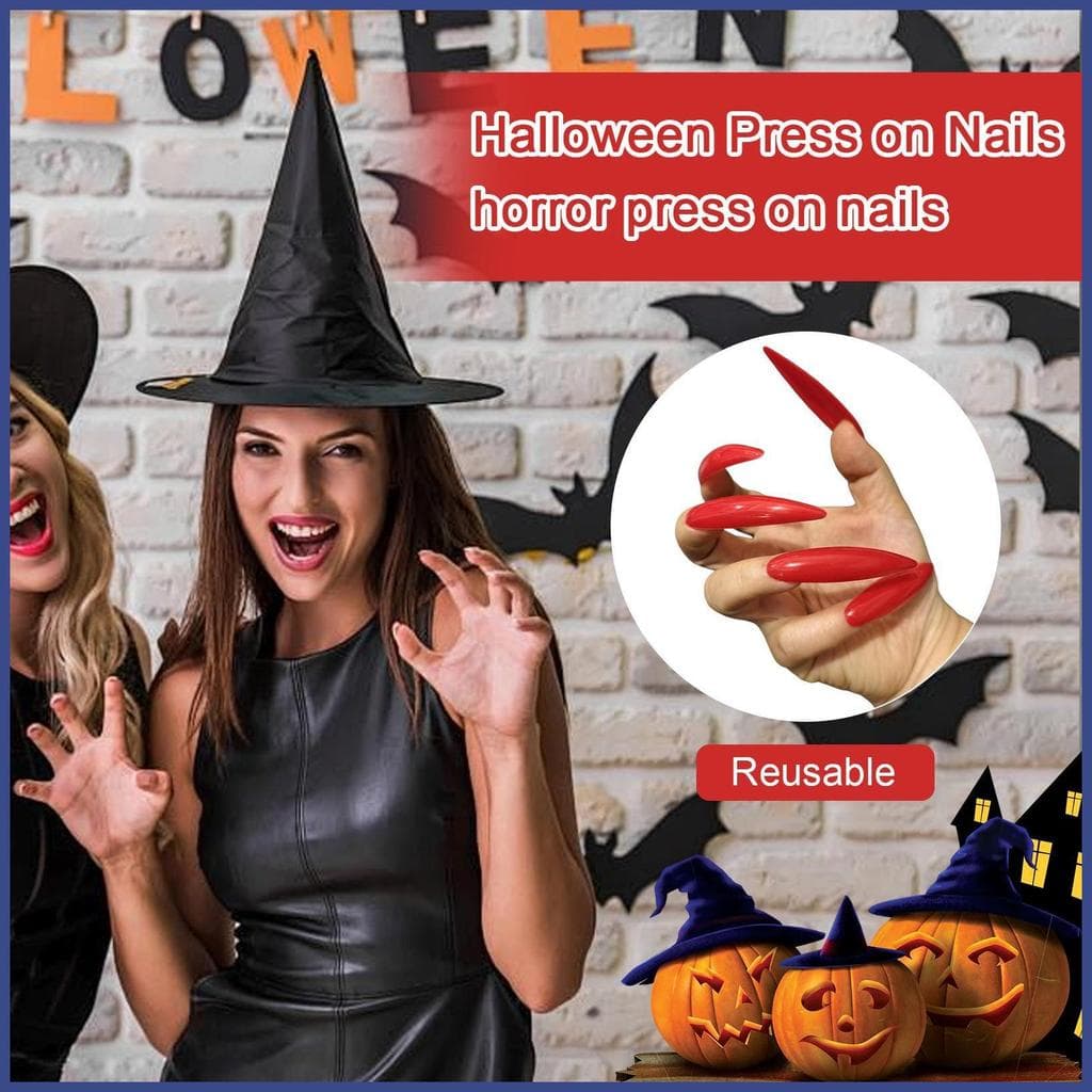 Unhas De Halloween Imprensa Em 10 Peças Acessórios De Fantasia Cobertura Completa Falsas Longas Para Mulheres Meninas pu