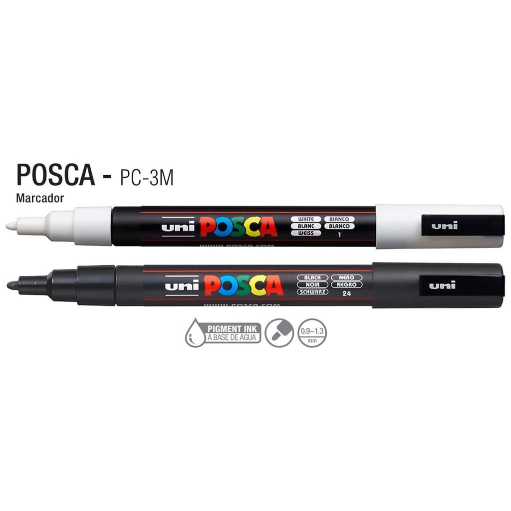 Kit Caneta Uni Posca PC-3M Branca E Preta