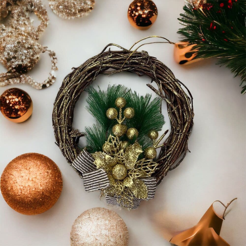 Guirlanda Natalina Galhos Seco Decorada Golden 16cm Enfeitar