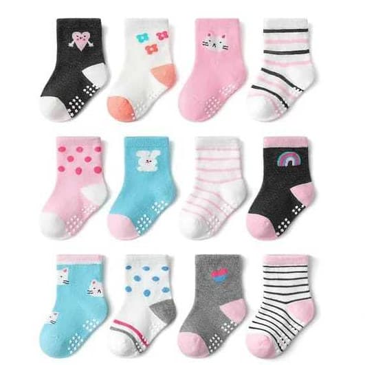Kit com 12 pares de meias para recém-nascidos e meninas com antiderrapante, feminino. CMJI