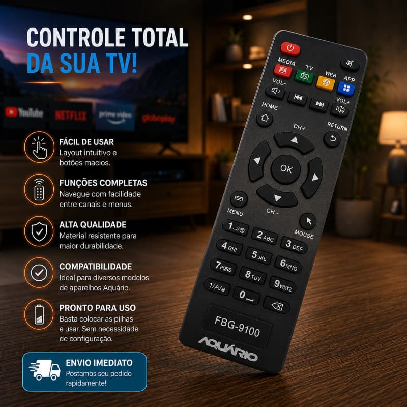 KIT Controle Remoto TV Aquário 2000 STV 4K  FBG-9100 + Pilhas Inclusa