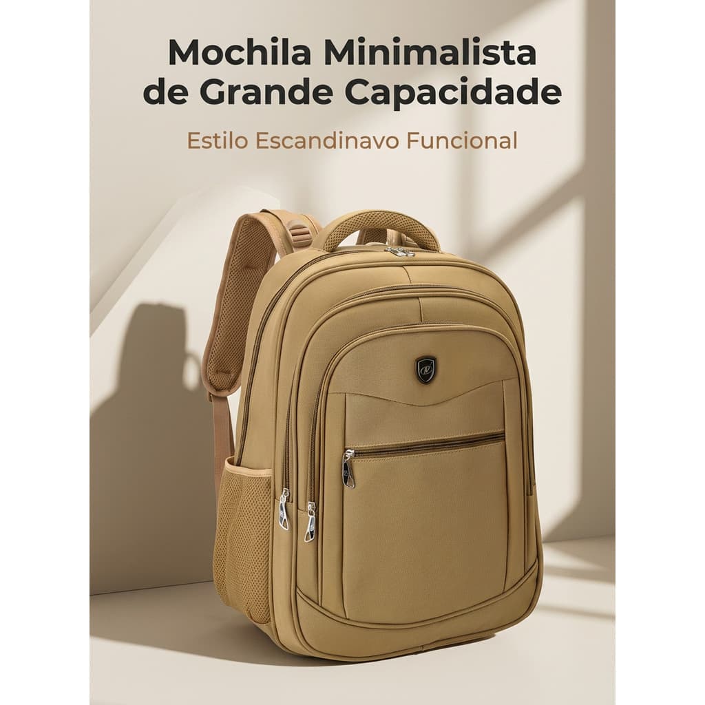 Mochila Minimalista de Grande Capacidade com Múltiplos Compartimentos para Trabalho, Estudos e Viagens