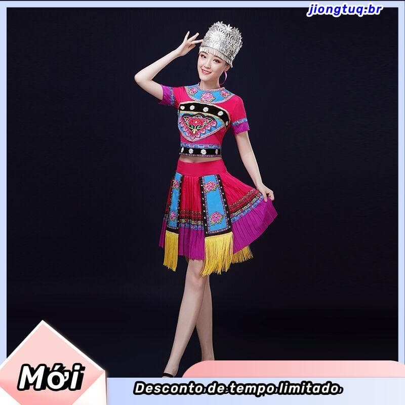 Nova minoria étnica traje feminino Miao étnico adulto cantando dança desempenho Guangxizhuang étnico Xiangxiyao traje de