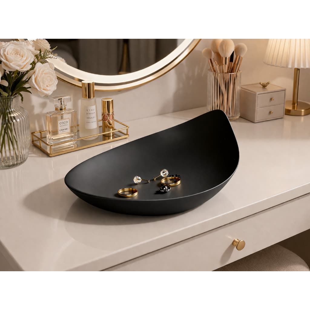 Porta Joias Decorativo Bandeja Minimalista Preta Porta Bijuterias Elegante Organizador de Acessórios para Penteadeira e