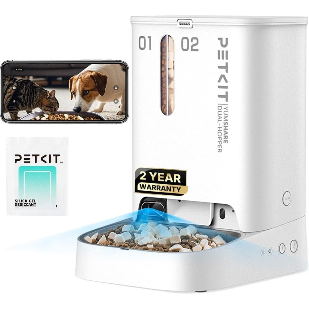Câmera para animais de estimação com visão noturna, wifi e função de chamada, alimentador automático pequeno para cães,