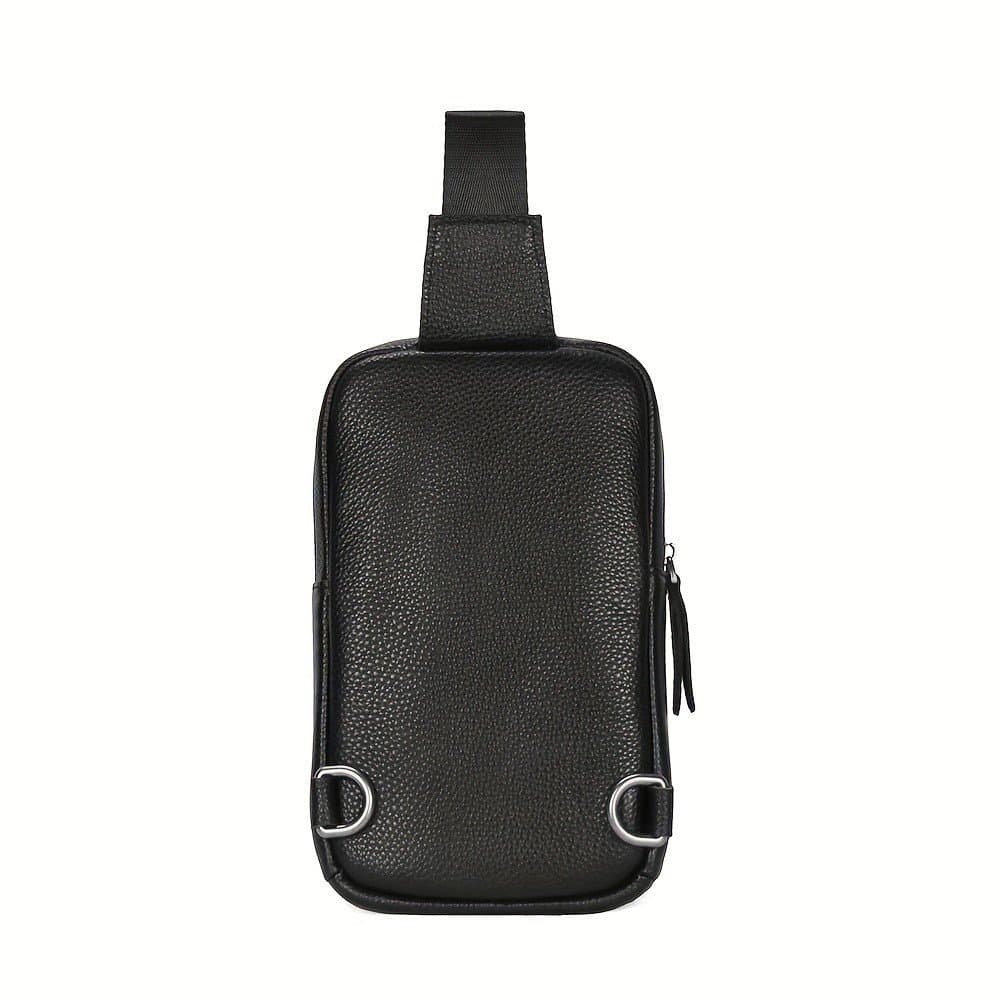 Bolsa de Peito Masculina em Couro Genuíno |   Mochila Minimalista de Ombro para Viagens, Caminhadas, Pesca |   Fecho com