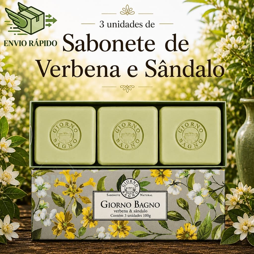 Kit 3 Sabonetes Giorno Bagno Verbena E Sândalo 100Gr Cada - Presenteável Alta Perfumação