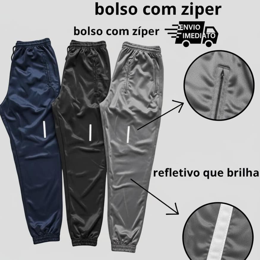 Calças Jogger Unissex Refletiva Esportiva Para Academia, Corrida e Trabalho Com Bolsos Laterais