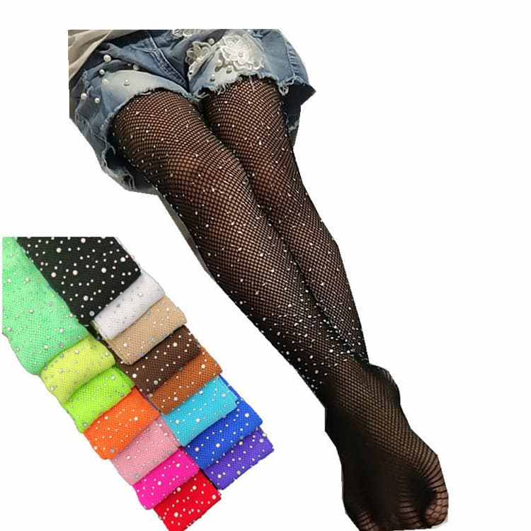 Moda Feminina Cristal Strass Fishnet Net Malha Meias Meia-Calça