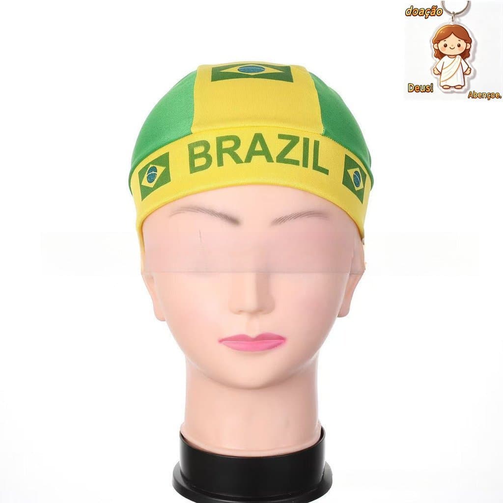 Lenço Bandana Gorro Brasil Verde Amarelo Bandeira Ajustável Adulto Infantil Torcedor Unissex