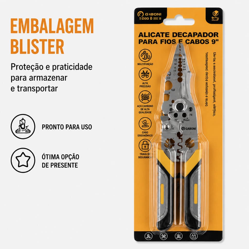 Alicate Decapador de Fios 9" Multifuncional Profissional Aço Carbono Resistente