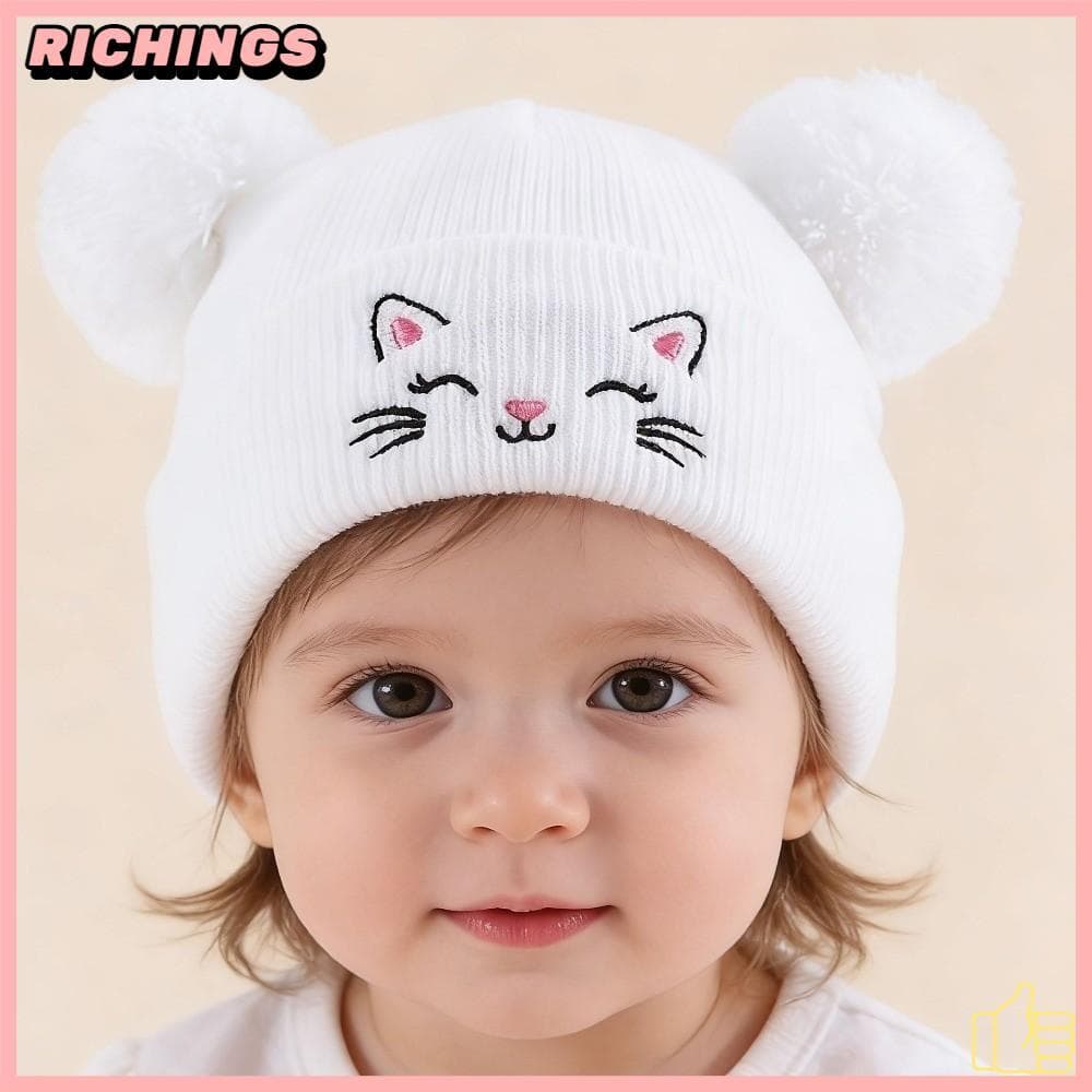 [RICHIS] Gorros Infantis , Chapéus De Inverno Para Bebês Com Desenho De Pom-Duplo , Gorro Quente Casual De Crochê Hip Ho