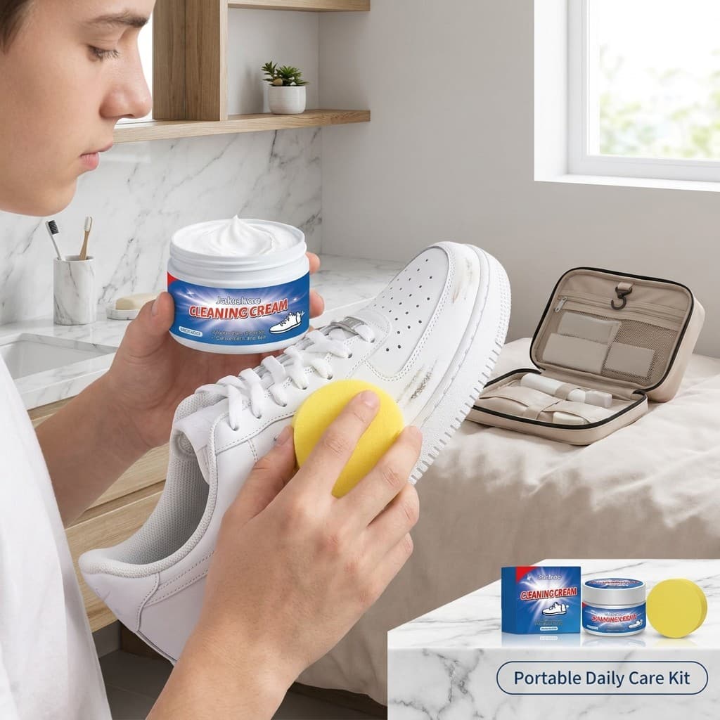 Creme De Limpeza De Sapatos Branco Sem Água 100g Com Esponja Removedor De Manchas Profundas Anti Amarelecimento Para Tên