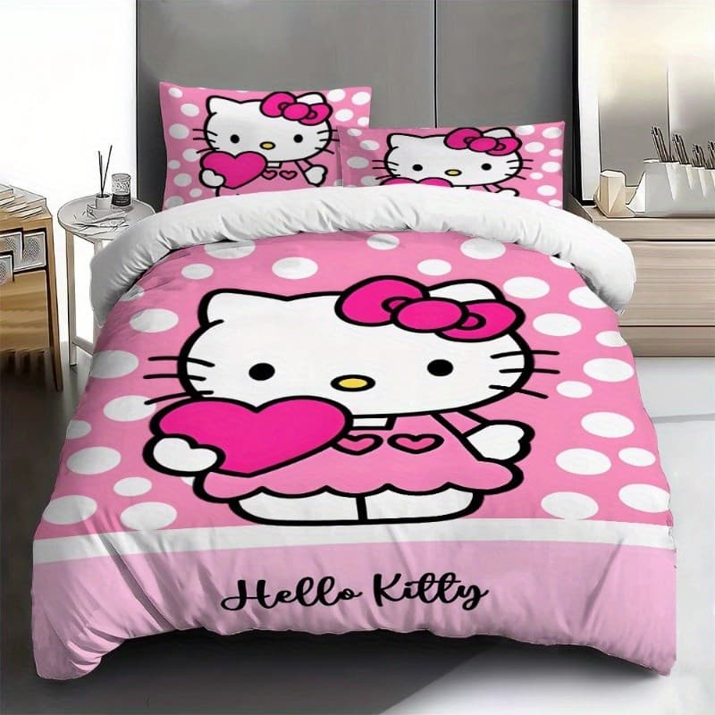 Conjunto de três peças de cama Sanrio Conjunto de 3 peças Conjunto de capa de edredão Hello Kitty 1 * capa de edredão +