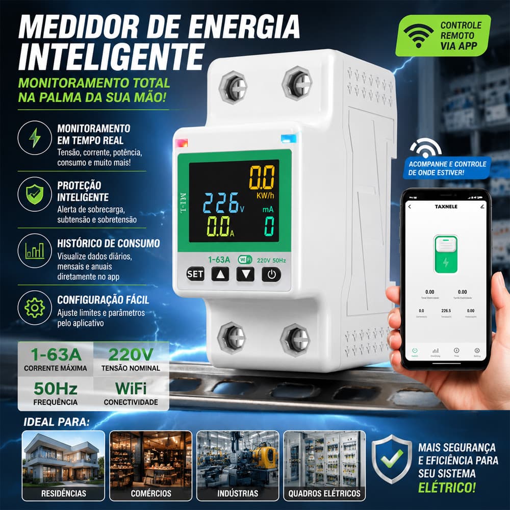 Enviamos De SP Disjuntor Wifi Idr 63A Bivolt 110/220v Medidor Energia