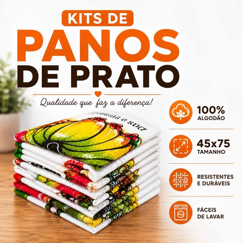 KIT Panos De Prato 75x42 100% algodão Estampado Bainha Kit