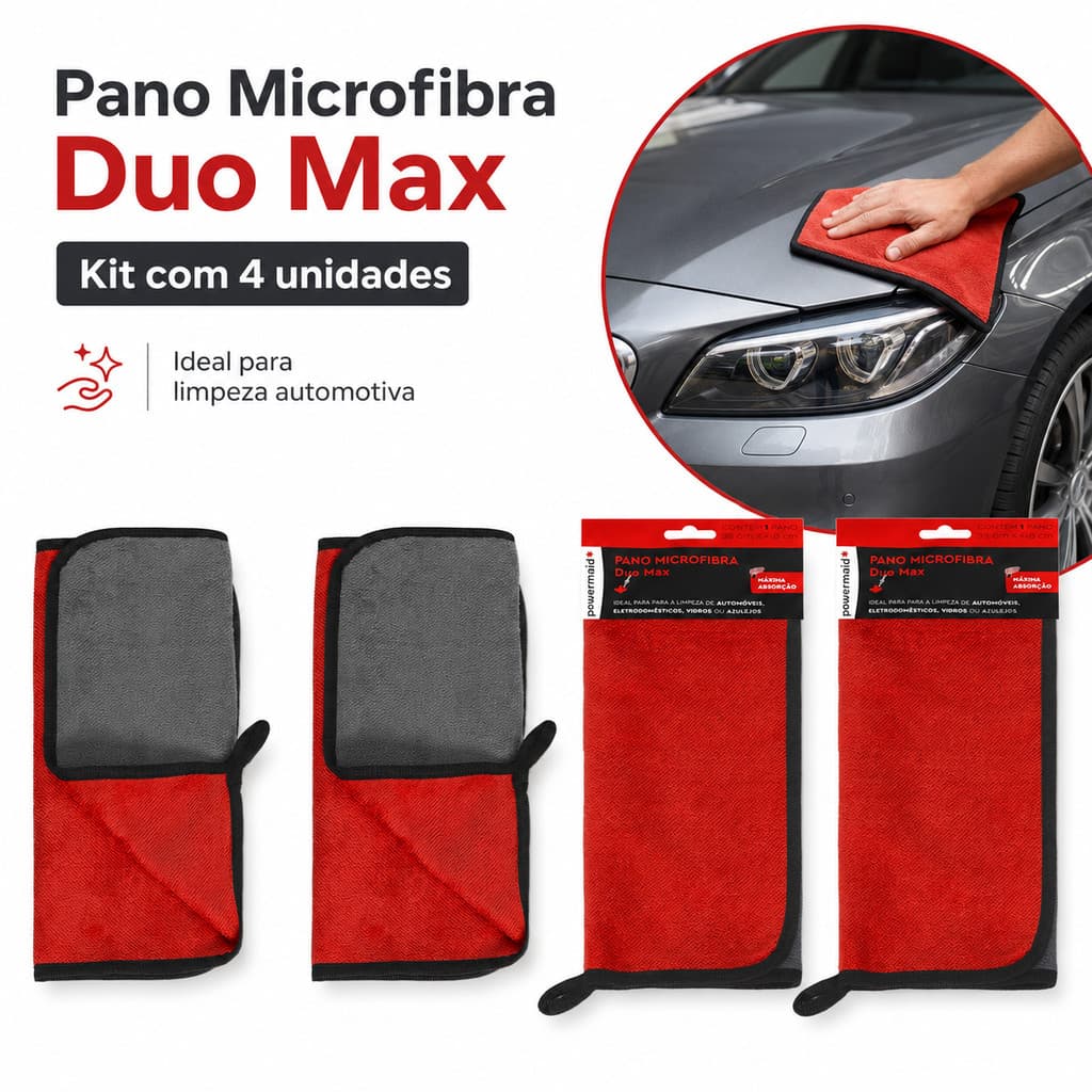 4 un Pano Microfibra Duo Max 30cm x 40cm Powermaid Dupla Face