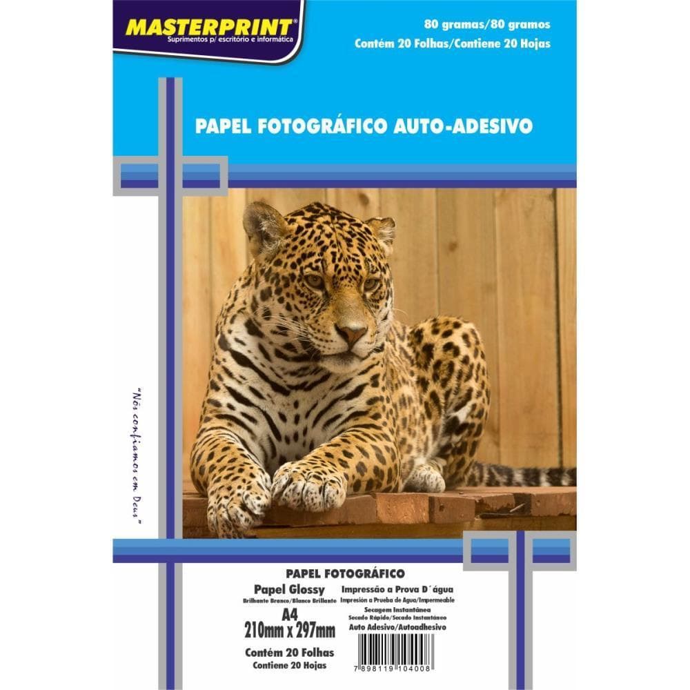 Papel Fotografico INKJET A4 GLOSSY Adesivo 80G.