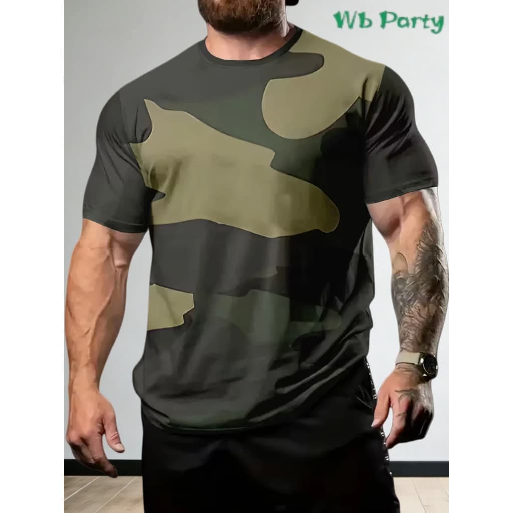 Roupas Camufladas Masculinas Verão Casual E Confortável Camiseta Diária Camuflada Estampa 3D Gola Redonda Manga Curta To