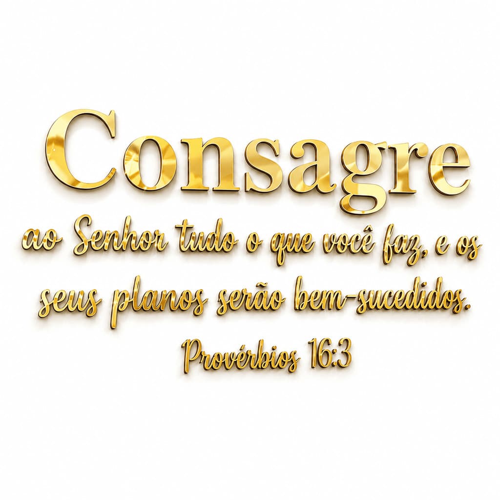 Versículo Consagre ao senhor Provérbios 16:3 Acrílico Espelhado Dourado 2mm Frase Decorativo Cristão