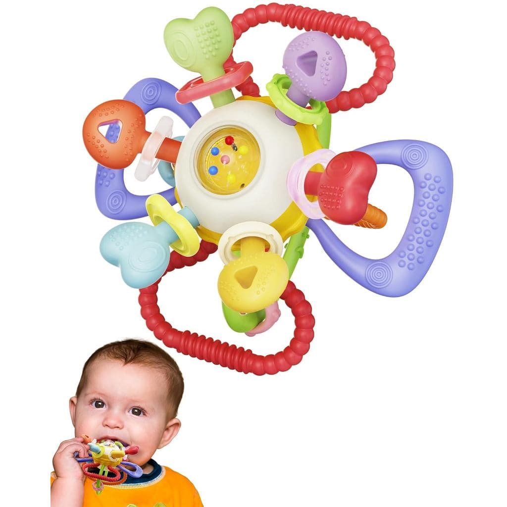 Brinquedo Sensorial Montessori para Bebês - Mordedor de Silicone Seguro e Multifuncional, Livre de BPA, para Bebês de 0