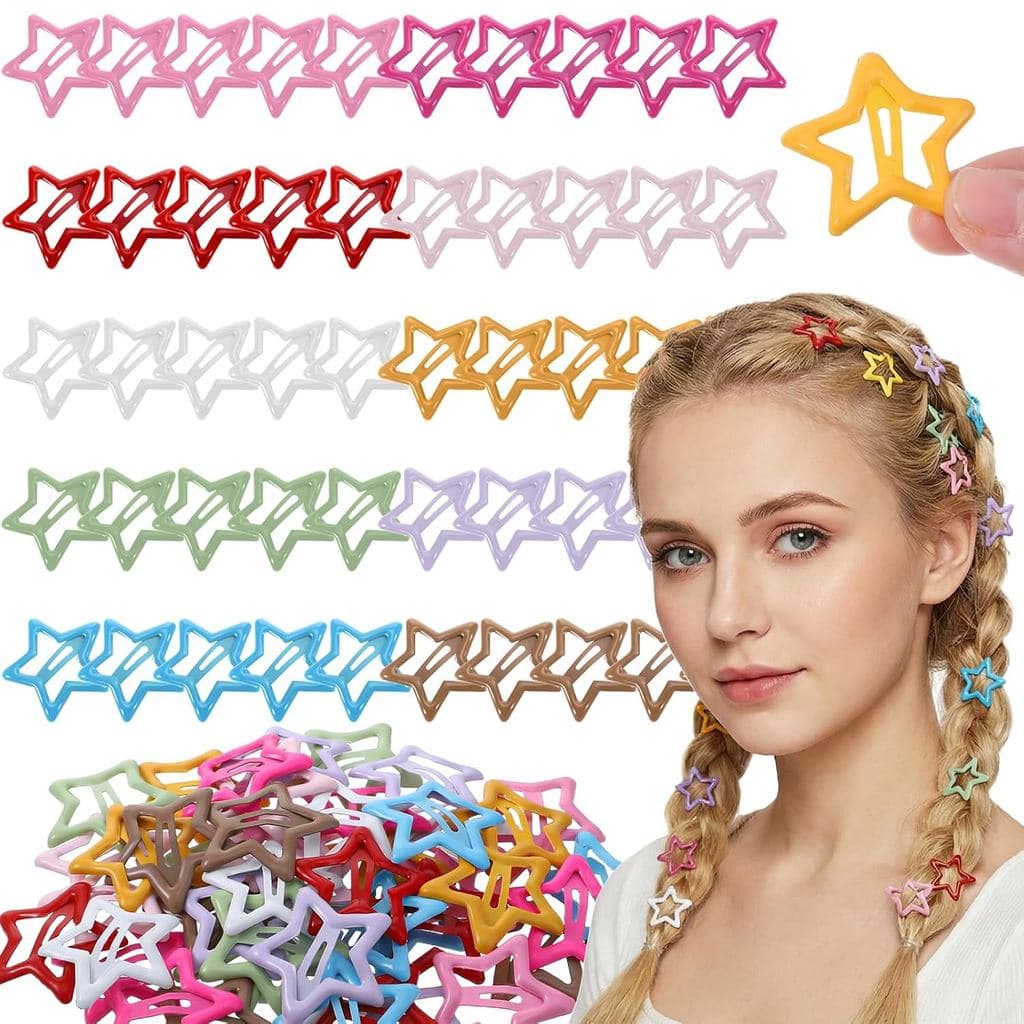 Tyqour 50 Peças de Presilhas de Cabelo em Forma de Estrela, Presilhas Coloridas Y2k, Presilhas de Metal para Meninas e M