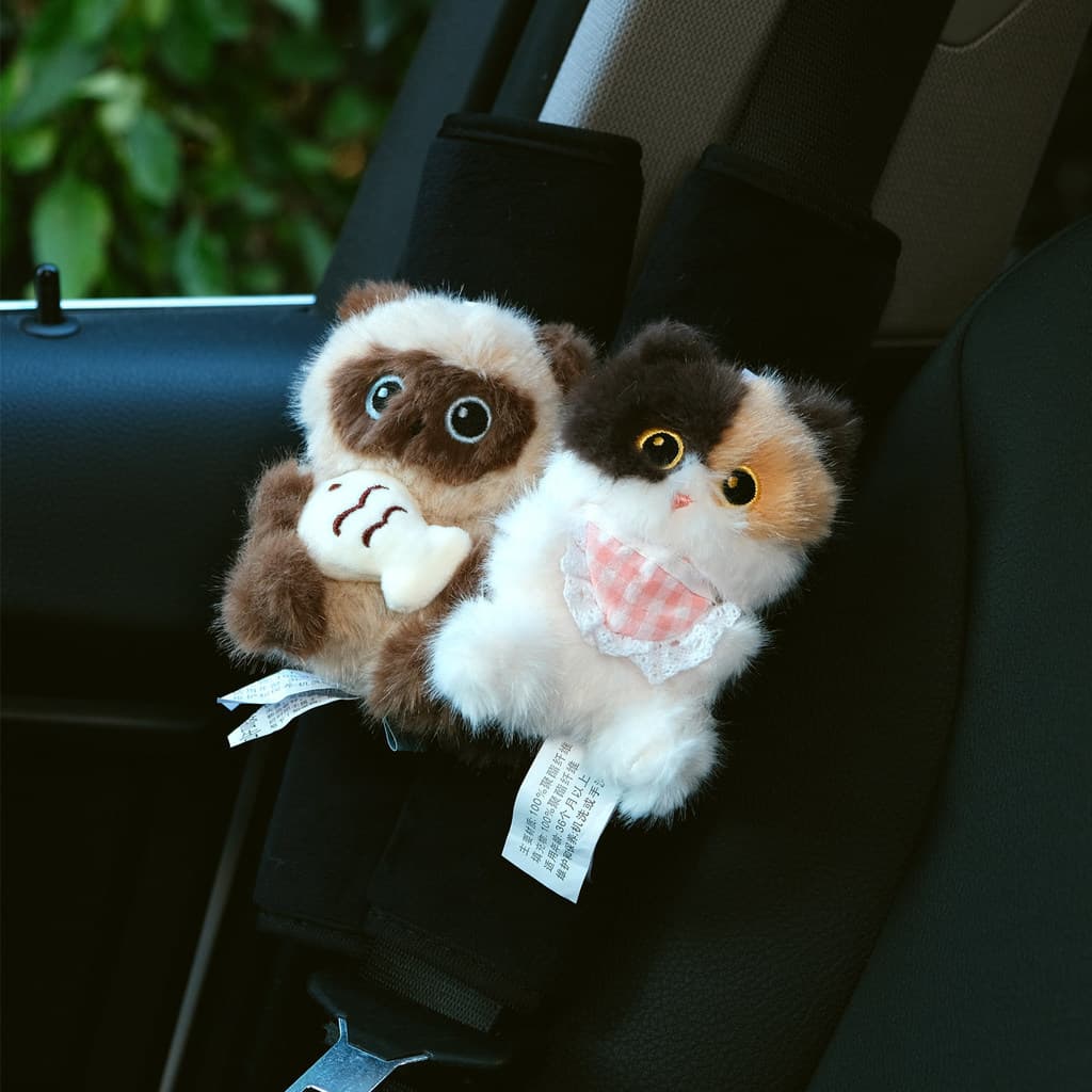 Almofada de Ombro para Cinto de Segurança de Carro em Forma de Gatinho Preto, Acessório de Carro Fofo e Útil para Decora