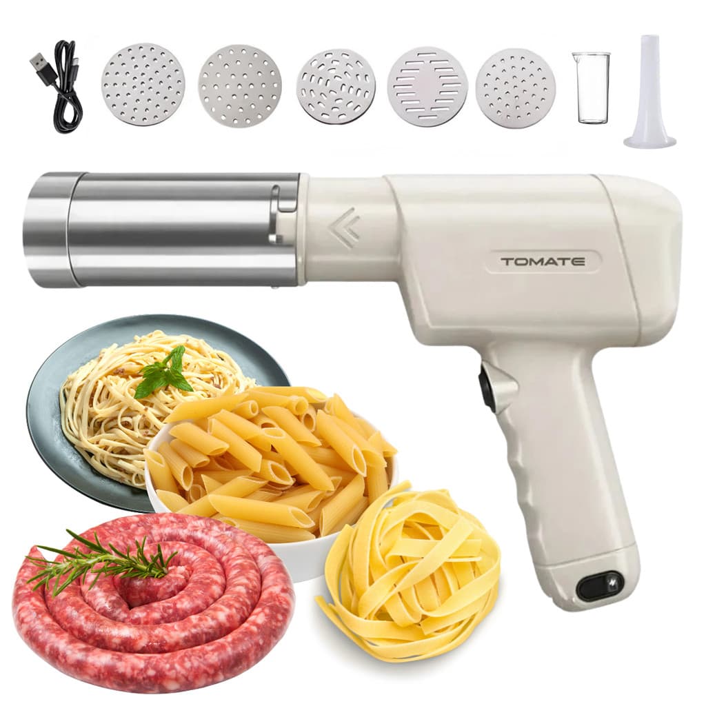 Máquina De Macarrão Inox Automática Prensa Recarregável Portátil Pasta 5 Moldes Cozinha