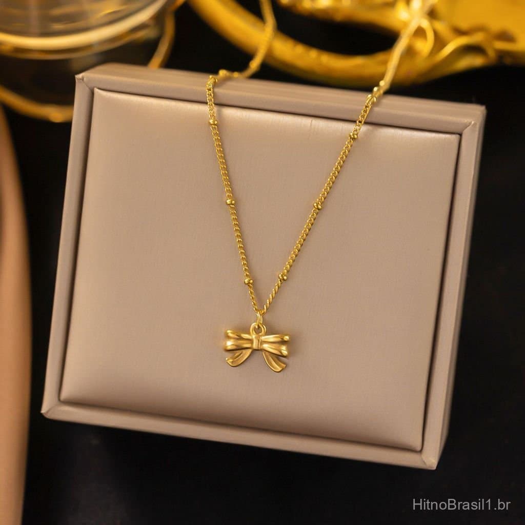 Colar de aço inoxidável 18K com contas de laço da moda, corrente de clavícula feminina, simples, estilo blogger, mesmo e