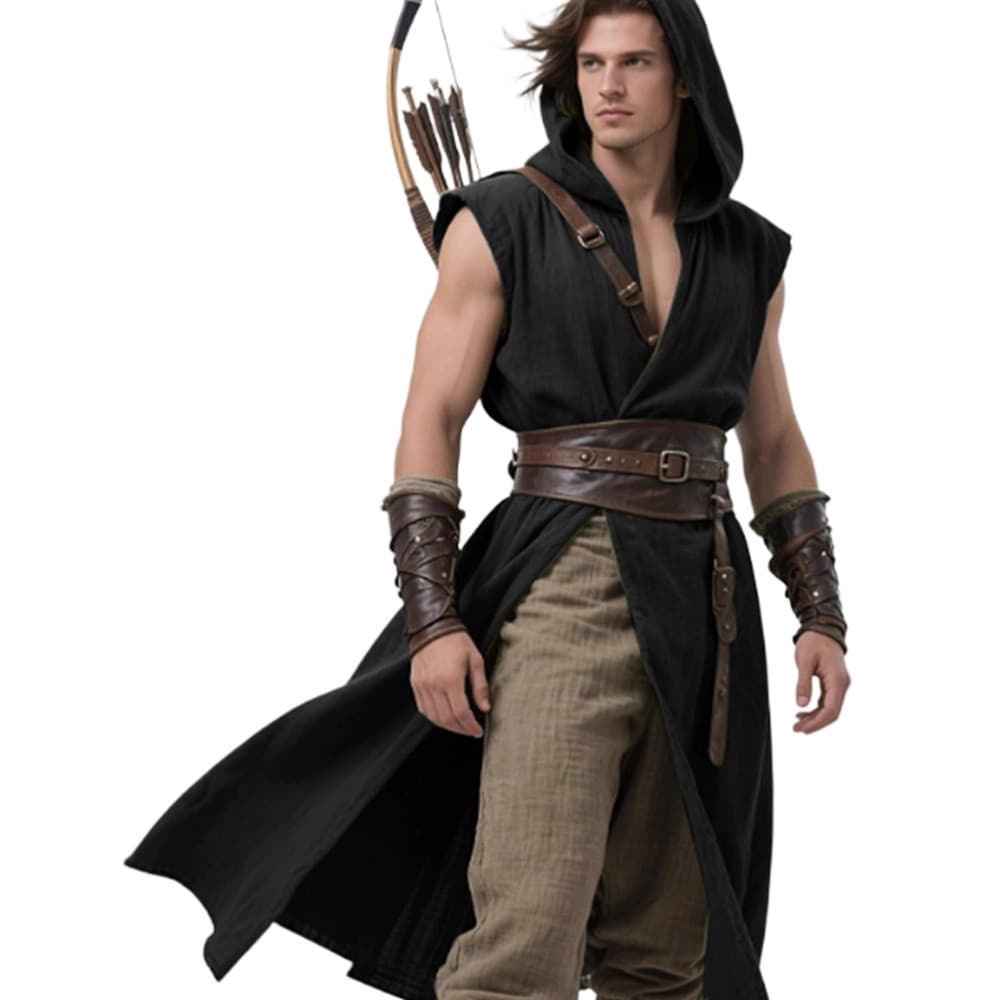 Sobretudo Medieval Masculino com Capuz, Túnica Sem Mangas Estilo Renascentista, Capa de Viking, Fantasia de Assassino pa