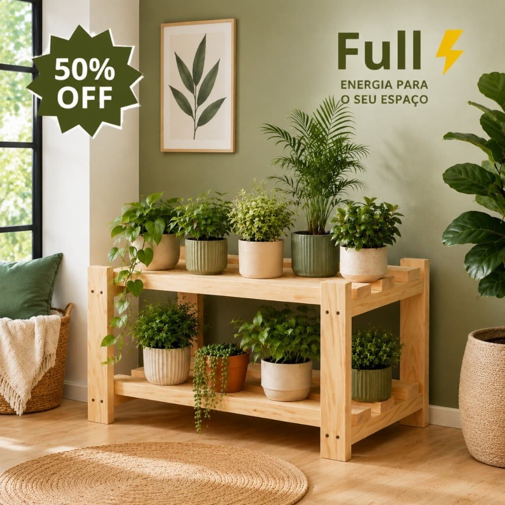 Suporte para Plantas Madeira Pinus 2 Andares Rack Vasos Floreira Prateleira Suculentas Decoração Sala Varanda Jardim