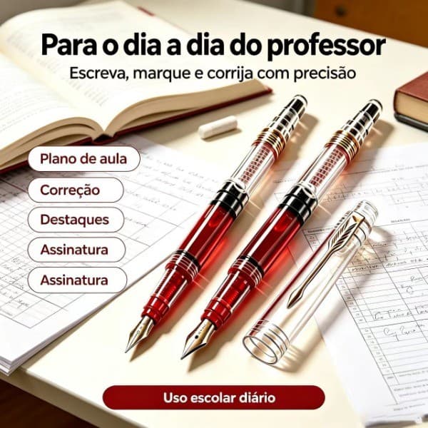 Caneta tinteiro vermelha de pistão de grande capacidade, professor dedicado, caneta tinteiro de tinta vermelha, caneta t